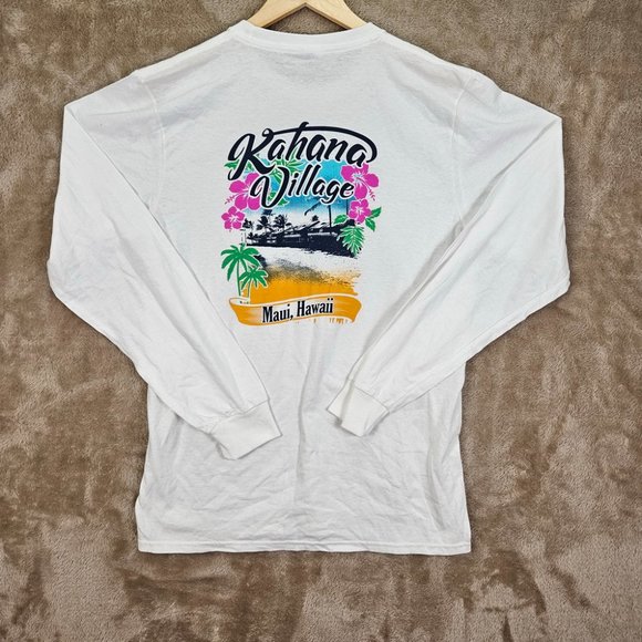 Kahana Village Maui Hawaii White T-Shirt Men's Size M Port & Company Long Sleeve - Picture 2 of 10